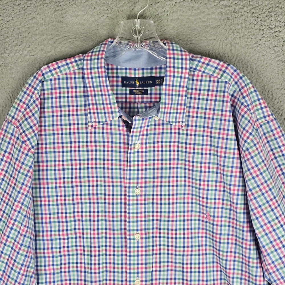 Ralph Lauren Button Down Mens 2XLT Multi Color Gingham Plaid Stretch Shirt